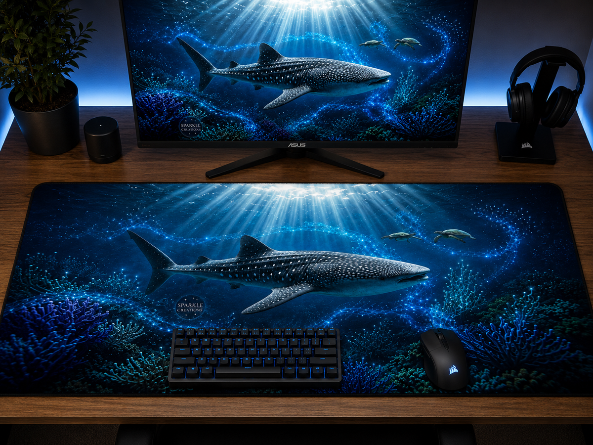 Blue shark desk mat